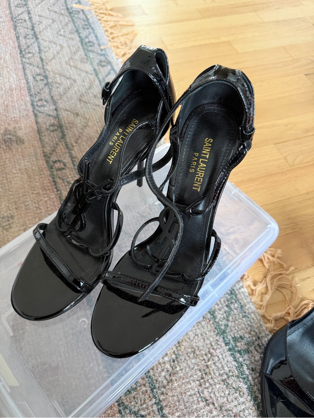 Saint Laurent Black Patent Strappy Lace-Up Heels